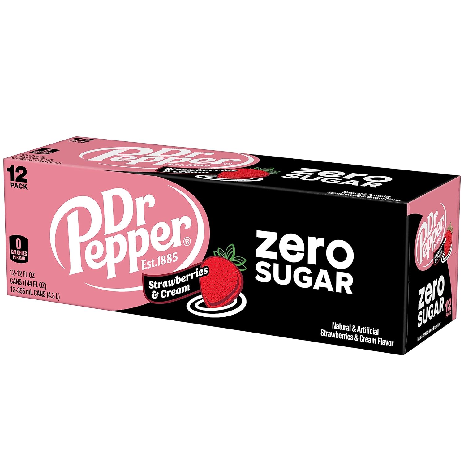 Dr Pepper Zero Strawberries and Cream Soda, 12 fl oz cans, 12 Pack