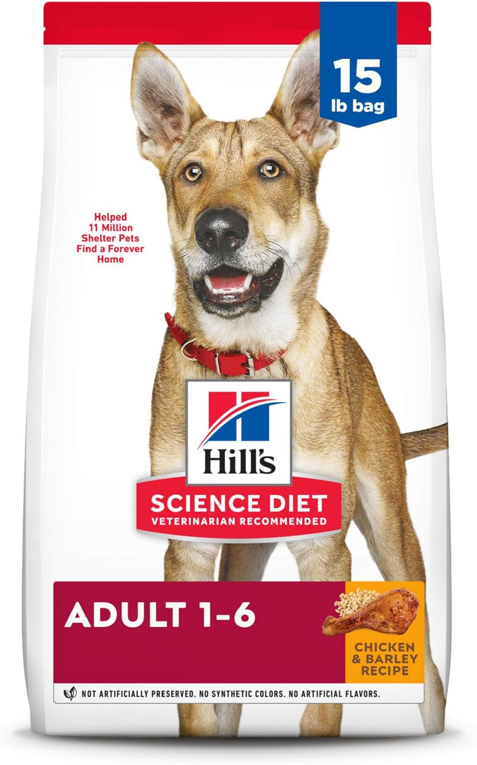 Hills Science Diet Adult 1-6, Adult 1-6 Premium Nutrition, Dry Dog Food, Chicken  Barley, 15 lb Bag