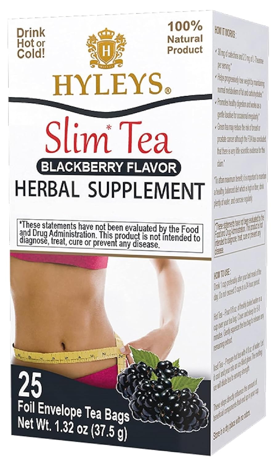 HYLEYS Slim Tea Acai Berry Flavor - Weight Loss Herbal Supplement Cleanse and Detox - 25 Tea Bags (1 Pack)