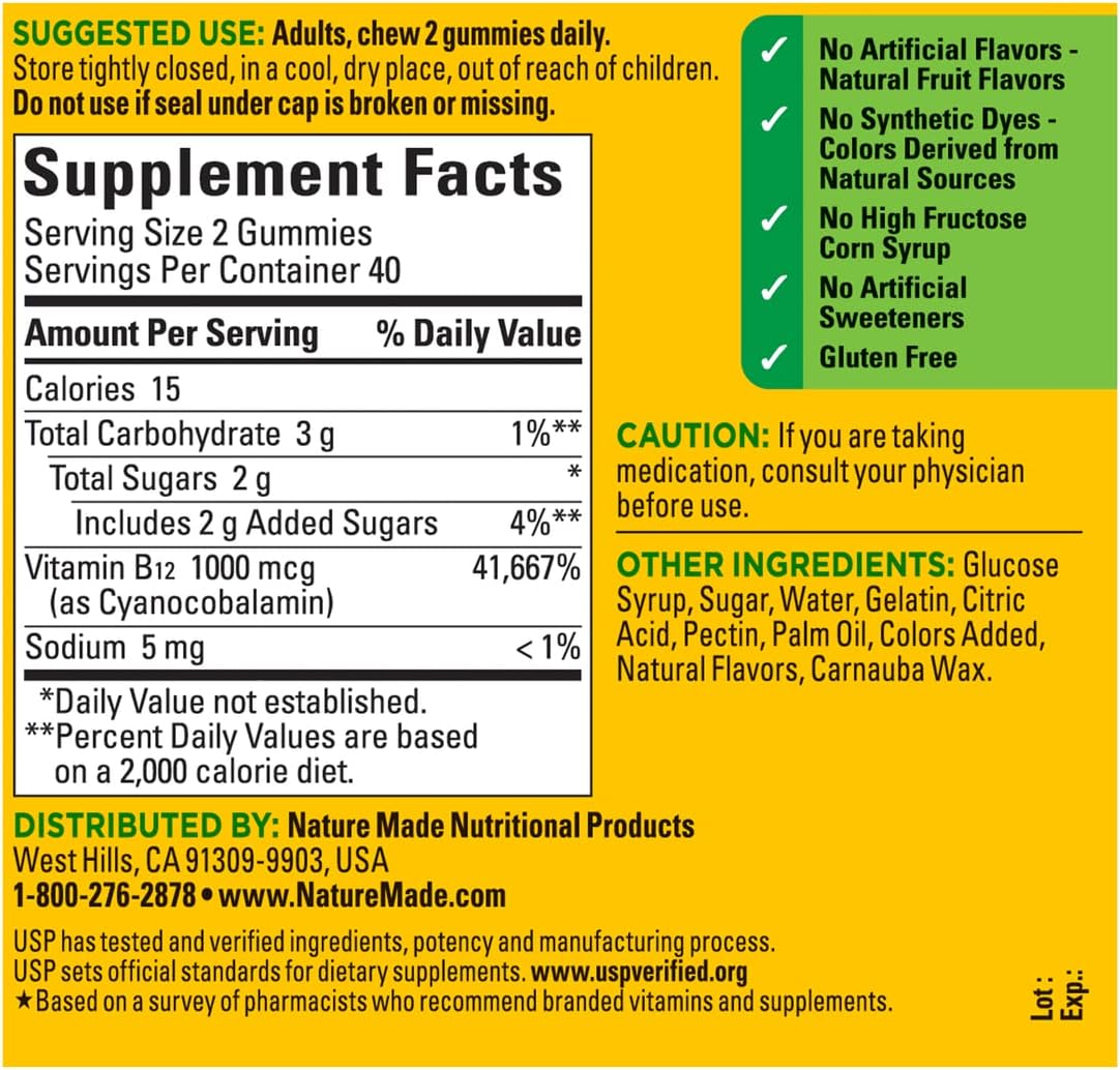 Nature Made Energy B12 1000 mcg, Dietary Supplement for Energy Metabolism Support, 150 Gummies, 75 Day Supply