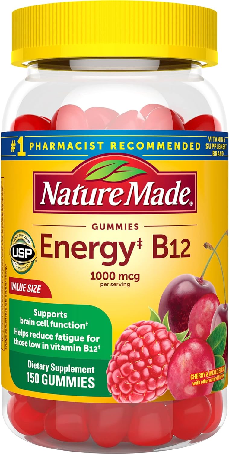 Nature Made Energy B12 1000 mcg, Dietary Supplement for Energy Metabolism Support, 150 Gummies, 75 Day Supply