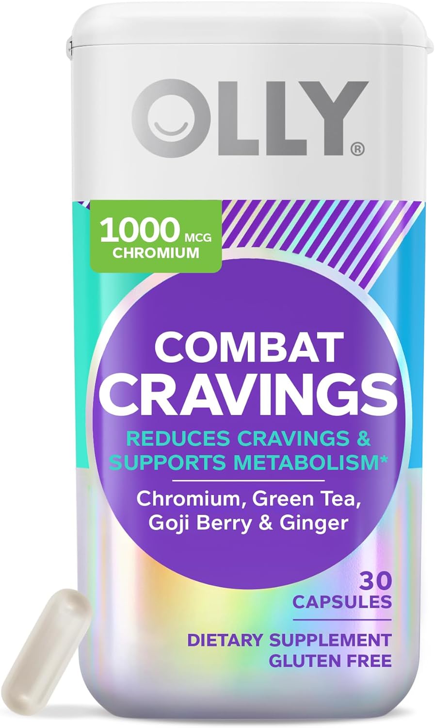 OLLY Combat Cravings, Metabolism  Energy Support Supplement,1000 mcg Chromium, Green Tea, Goji Berry, Ginger - 30 Count