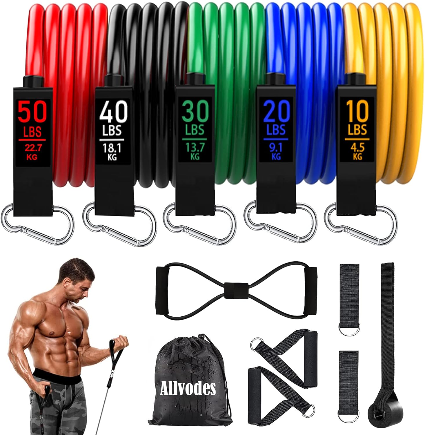 Resistance Bands, Resistance Band Set, Workout Bands, Exercise Bands for Men and Women, Exercise Bands with Door Anchor, Handles, Legs Ankle Straps for Muscle Training, Physical Therapy, Shape Body