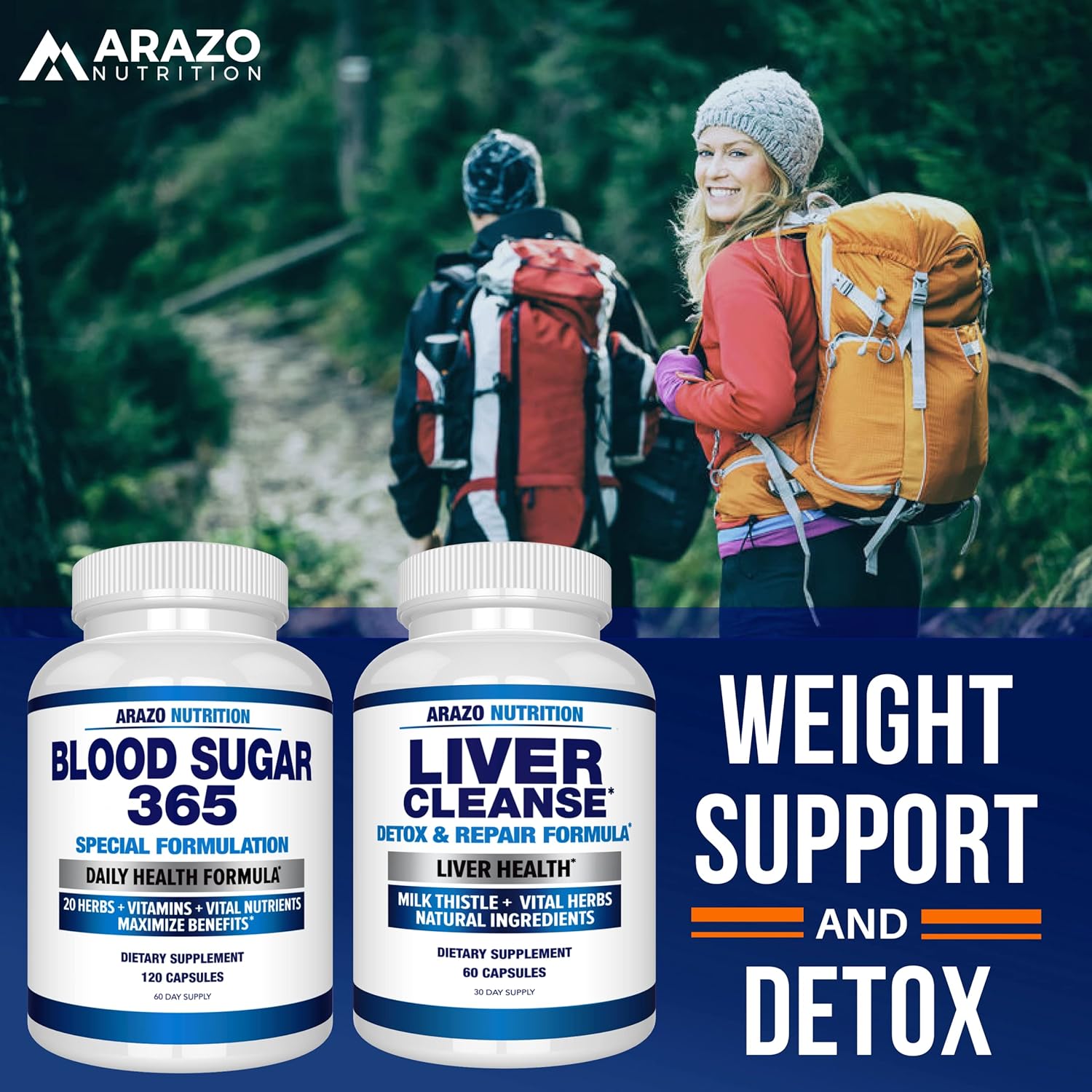 Arazo Nutrition Blood Sugar 365 Supplement – Supports Healthy Energy Levels - 120 Herbal Pills - 60 Day Supply