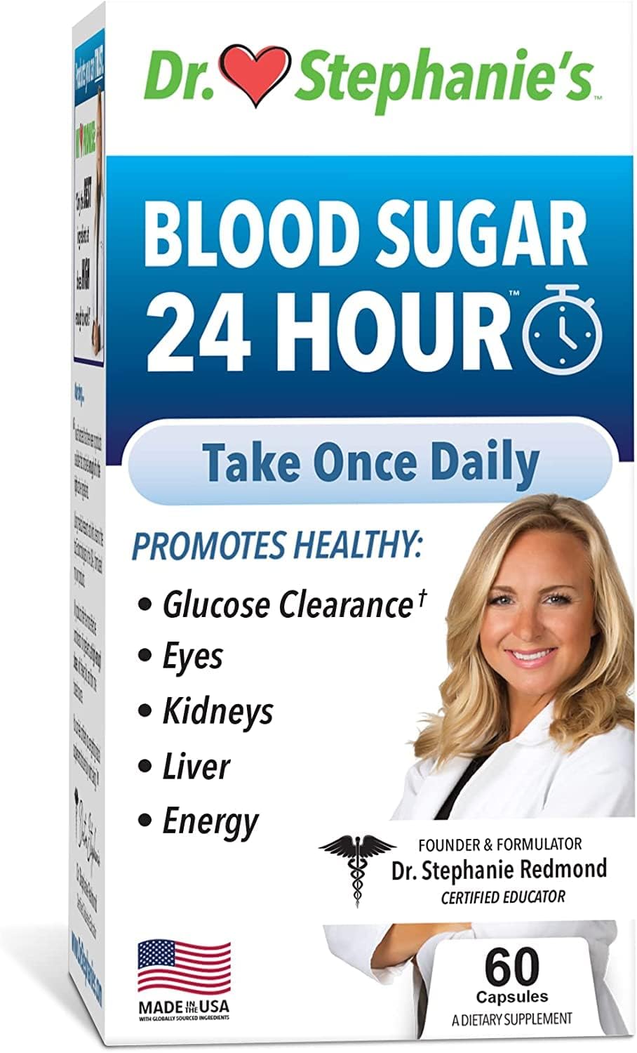 Blood Sugar 24 Hour - 7 in 1 Formula with Cinnamon, Banaba, Chromium, Milk Thistle,  More - Once Daily Supplement by Dr. Stephanies