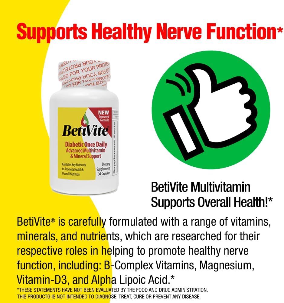 Diabetic Multivitamin, Improves Nerve Function  Eye Health, Contains Vitamin C  Chromium for Healthy Sugar levels, 30 Day Supply (30 caplets)