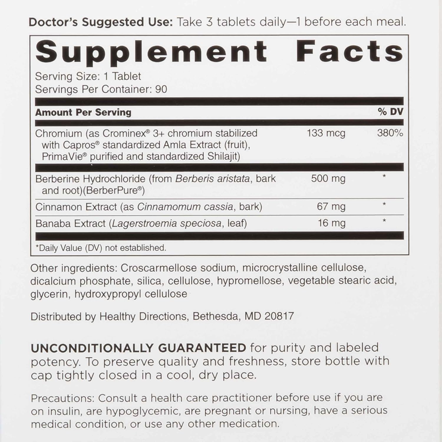 DOCTORS PREFERRED GlucoGold with 1500 mg per day of BerberPure Berberine, Concentrated Cinnamon, Chromium, Banaba Leaf Extract (90 Tablets)