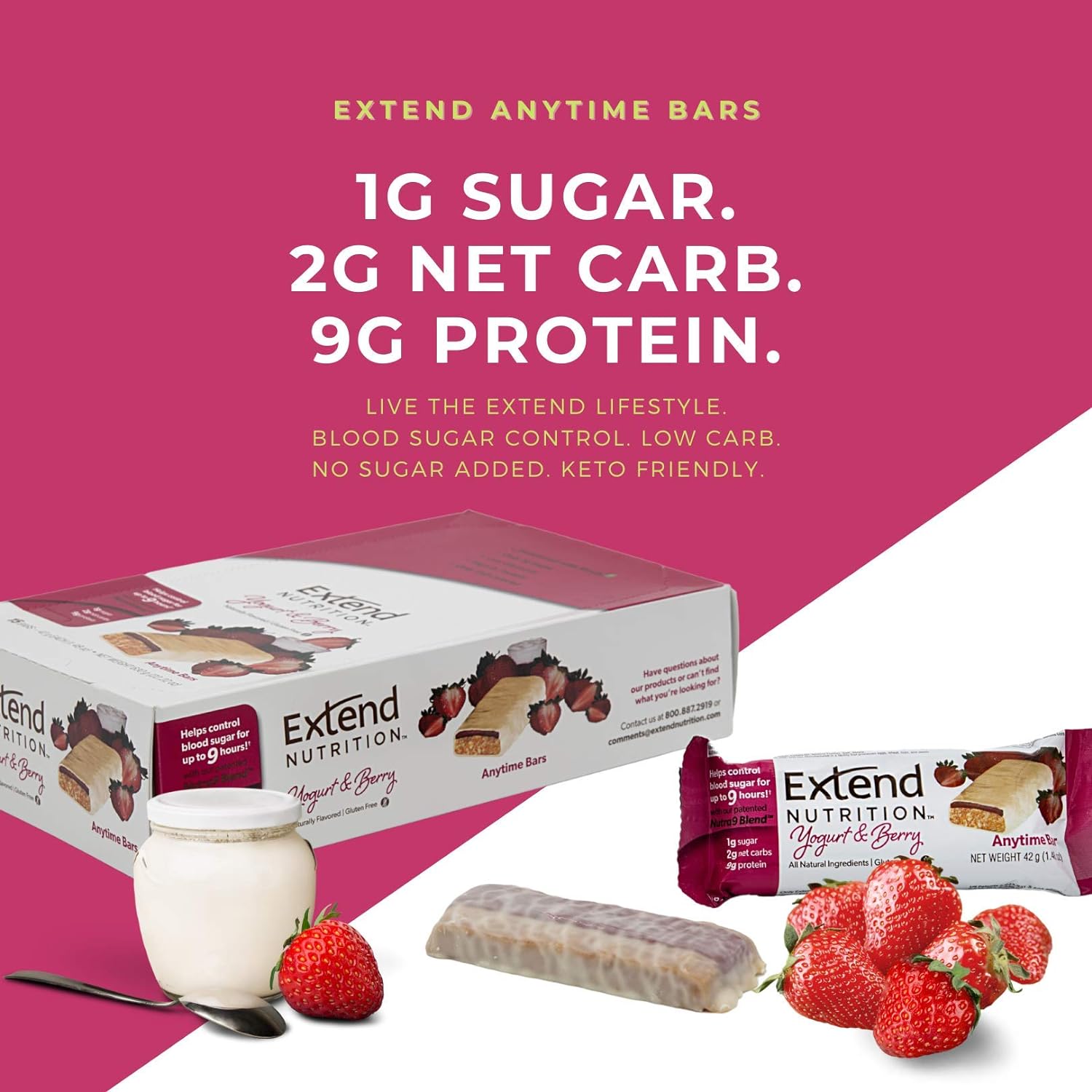 Extend Nutrition Sugar Free Keto Bars, Perfect Diabetic Snacks for Adults and Kids, High Protein Bars for Hunger Control  Steady Energy, Low Carb, Keto Friendly, Chocolate Peanut Butter, 12 Count