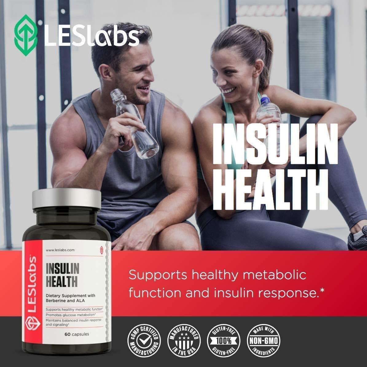 LES Labs Insulin Health – Metabolic Health and Support, Lipid  Carbohydrate Metabolism – Berberine, Chromium, Olive Leaf, Alpha Lipoic Acid  Vanadium – Non-GMO Supplement – 60 Capsules