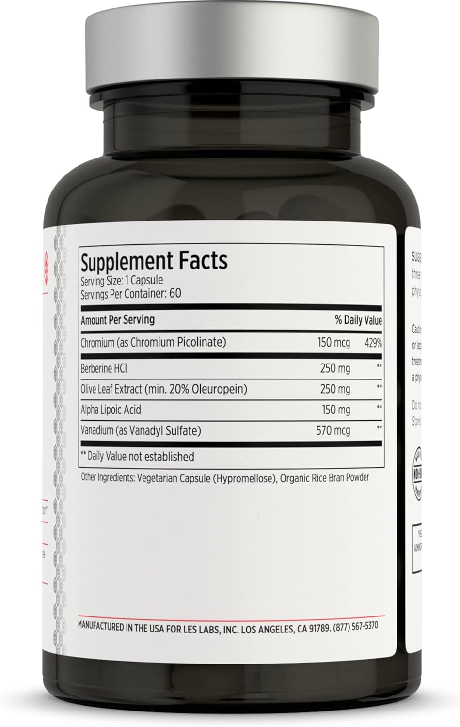 LES Labs Insulin Health – Metabolic Health and Support, Lipid  Carbohydrate Metabolism – Berberine, Chromium, Olive Leaf, Alpha Lipoic Acid  Vanadium – Non-GMO Supplement – 60 Capsules