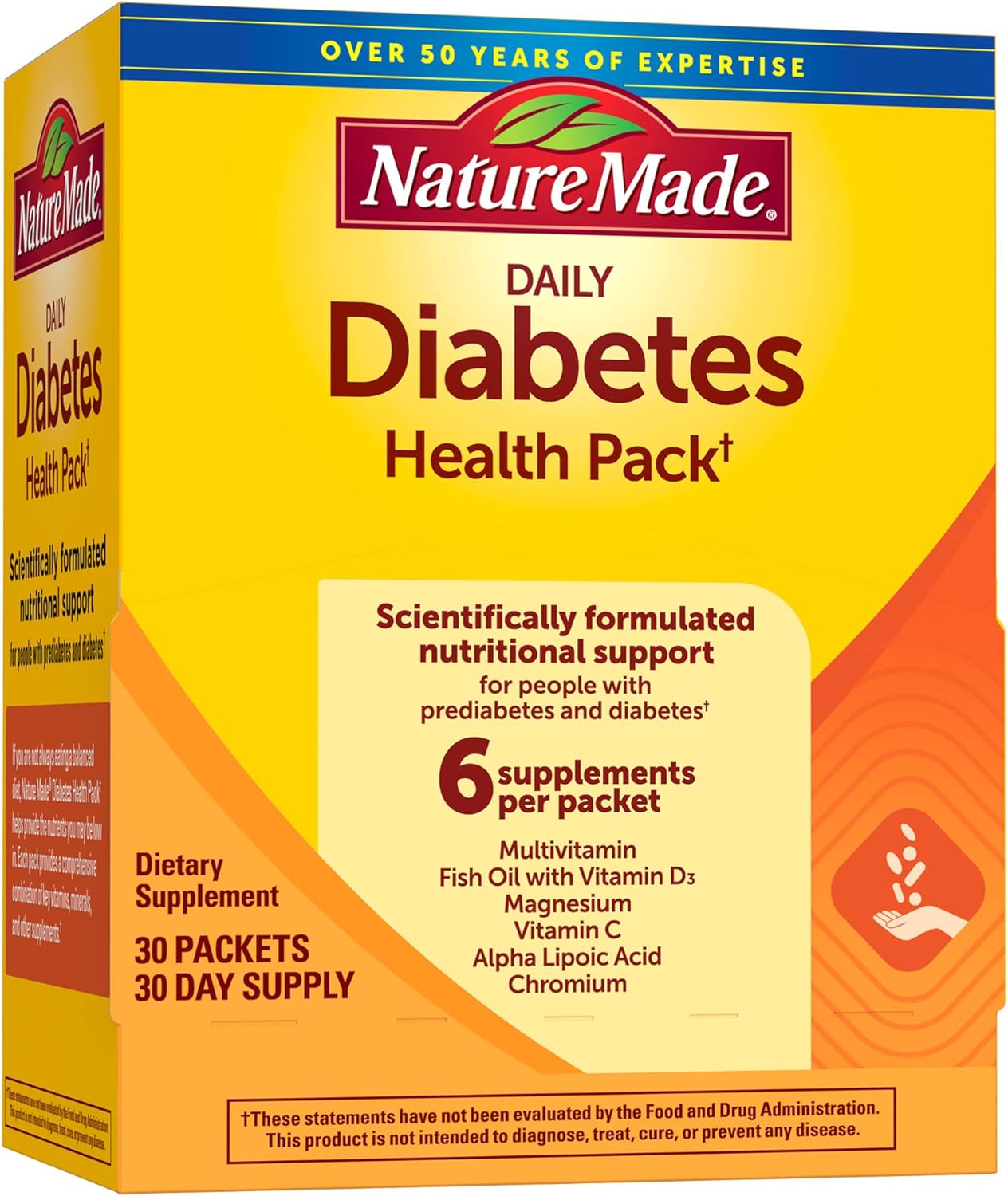 Nature Made Daily Diabetes Health Pack, Dietary Supplement for Nutritional Support, 30 Packets, 30 Day Supply