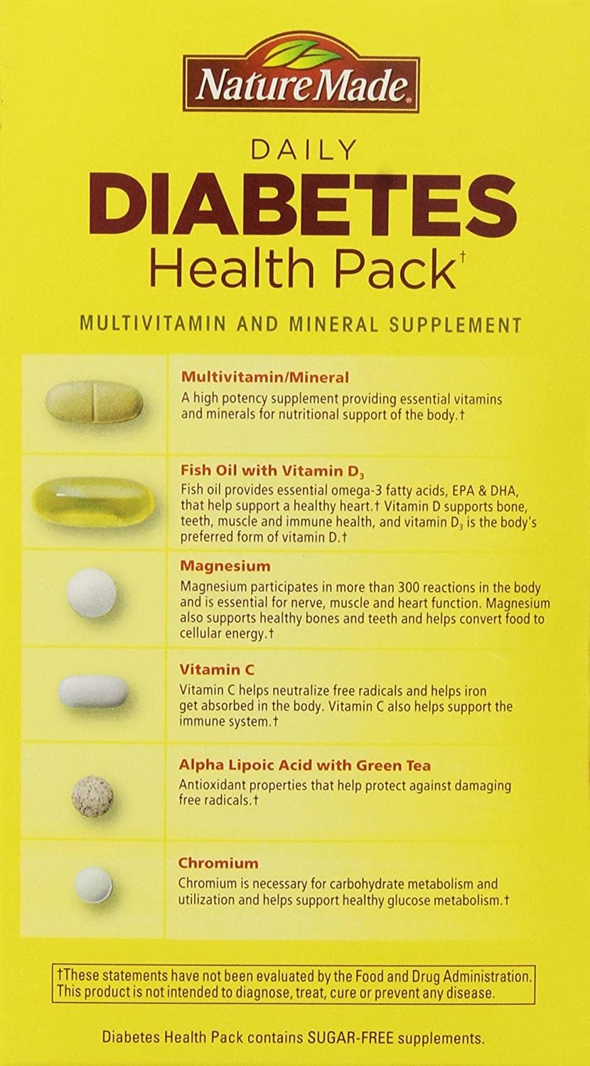 Nature Made Diabetes Health Pack, 60 Packets +Guide Vitamins Supplements Free Cannot + (1) Pill Organize Free