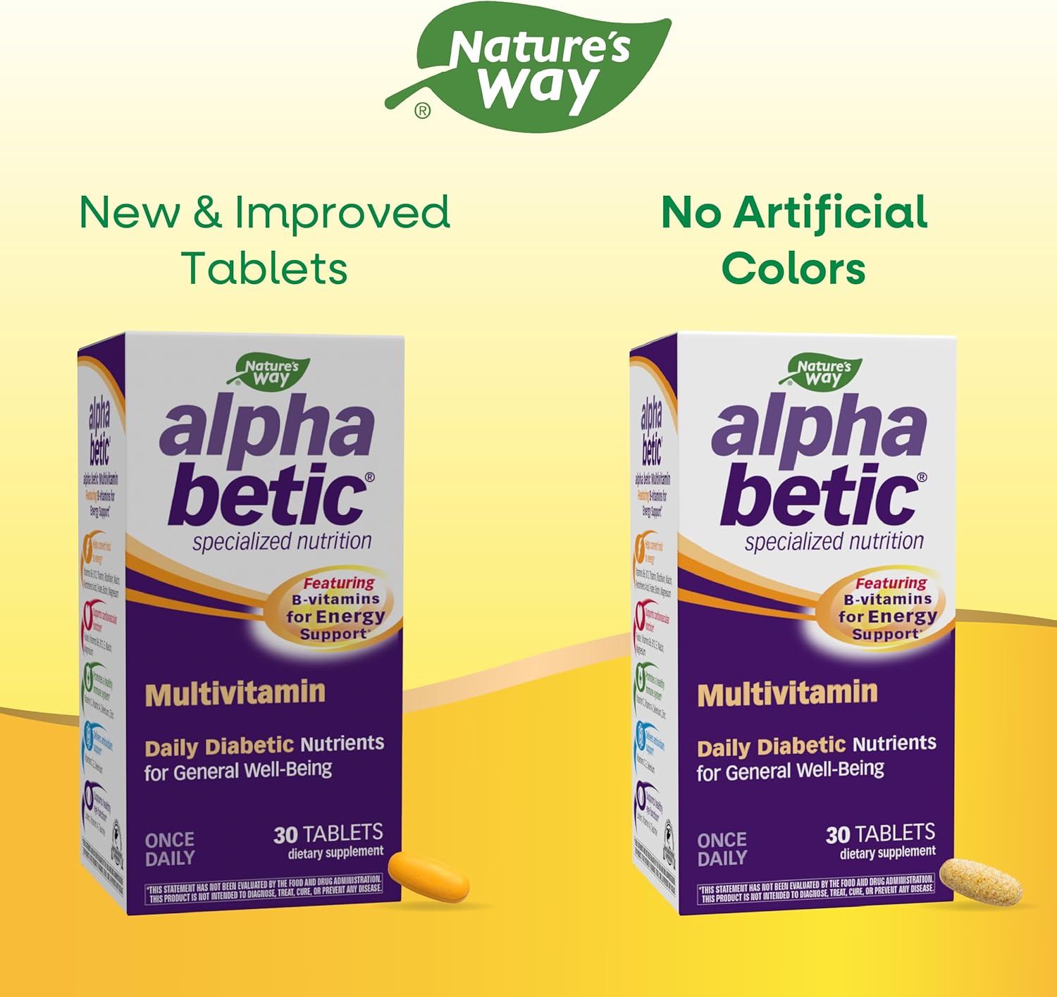 Natures Way alpha betic, Diabetic Multivitamin for Daily Nutritional Support, with B-Vitamins for Energy Metabolism Support*, Alpha Lipoic Acid, Taurine, Lutein, 30 Tablets